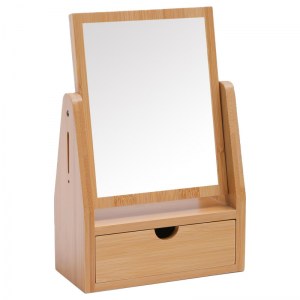 Specchio per trucco cosmetico in bambù con scatola portaoggetti