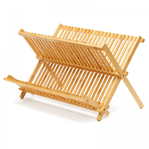 Bamboo Wooden Collapsible Dish Organizer Rack For Kitchen