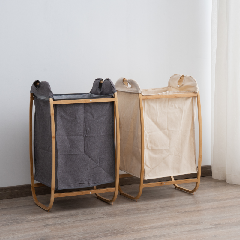 Bamboo Wooden Collapsible X Frame Foldable Laundry Hamper Basket