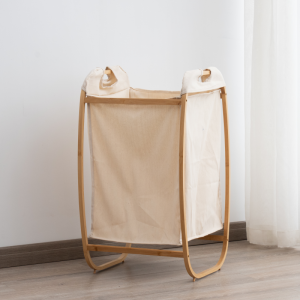 I-Bamboo Wooden Collapsible X Frame Foldable Laundry Hamper Basket