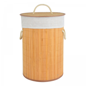 Бамбукова кругла корзина для білизни з мотузковими ручками та кришкою
