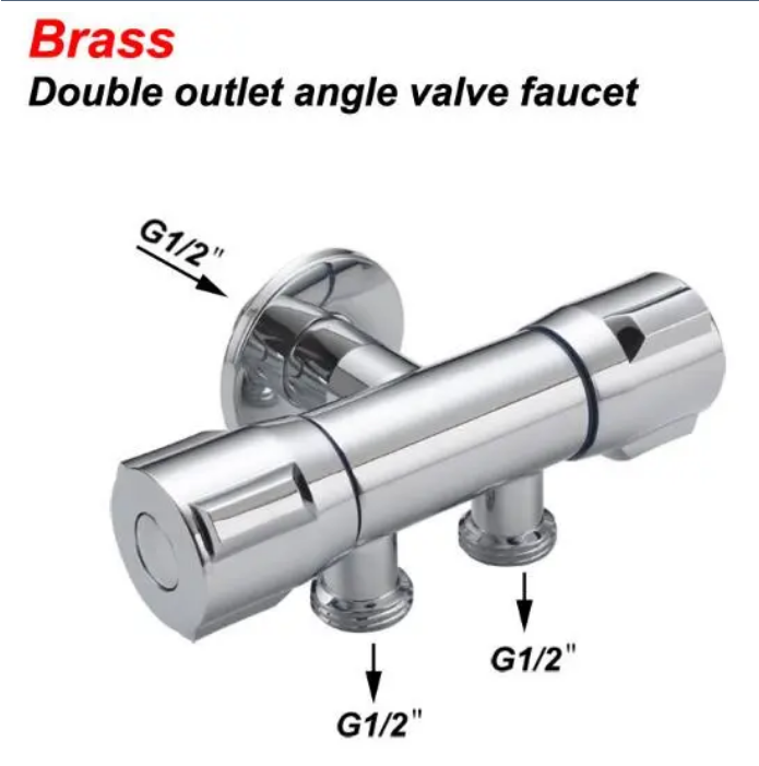 G1/2in Thread Brass 1 Inlet 2 Outlet Angle Valve Double Handle Double Control Faucet Diverter Valve for Bathroom Toilet Bidet