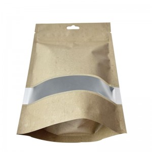 Custom matte printing Stand Up Kraft Paper window bag with label
