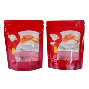 Custom printed resealable stand up food bag with clear irregular shape window manufacturers