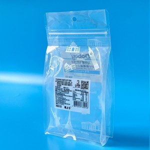 Custom recyclable clear transparent plastic food packaging pouch quad seal flat bottom zipper bag manufacturer