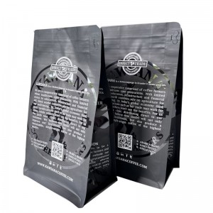 Custom matte black printing spot uv aluminum foil flat bottom bag coffee pouch with valve manufacturers