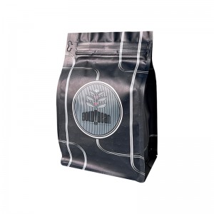 Custom 250g 500g 1kg black foil lined flat bottom coffee bags with degassing valve and tab zipper
