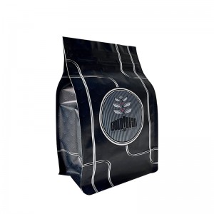 Custom 250g 500g 1kg black foil lined flat bottom coffee bags with degassing valve and tab zipper