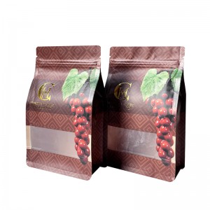 Custom biodegradable flat bottom kraft paper ziplock bag chocolate packaging bags with transparent window