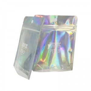 Custom aluminum foil stand up zip lock pouch one side clear holographic plastic packaging bag