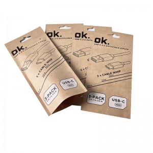 Manufacturers custom biodegradable PLA three side sealed kraft paper flat pouch for mobile phone accessories packaging