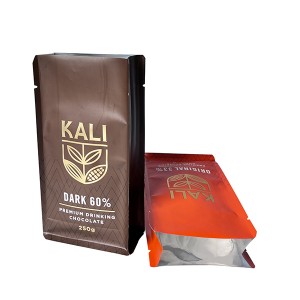 Custom matte printing matte hot stamp 250 gram chocolate coffee bag flat bottom stand up pouch manufacturer