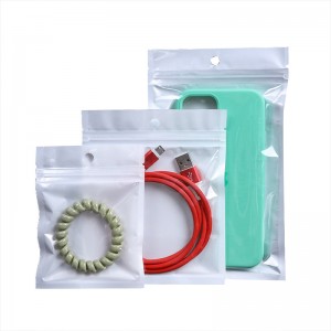 Custom white pearlescent film Yin Yang three side sealed zip lock phone case data line jewelry packaging bag
