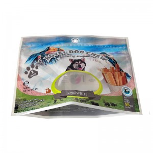 Custom printing retail pet dog snack three side sealed nylon plastic packaging bags with hanging hole