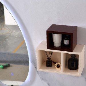 Khaki Color Modern PVC Bathroom Cabinet With Oval LED Mirror