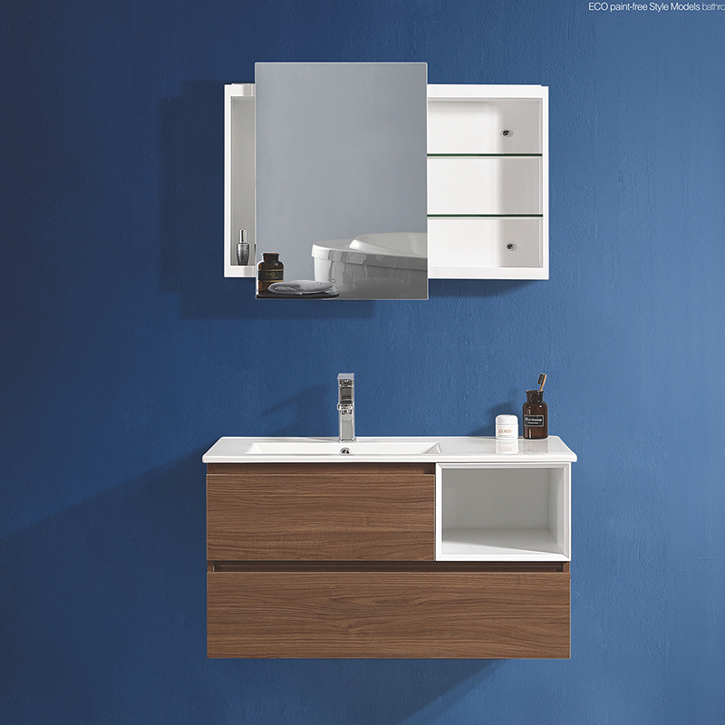 Modern Pvc And Plywood Bathroom Cabinet With Wood Grain Color Drawers Featured Image