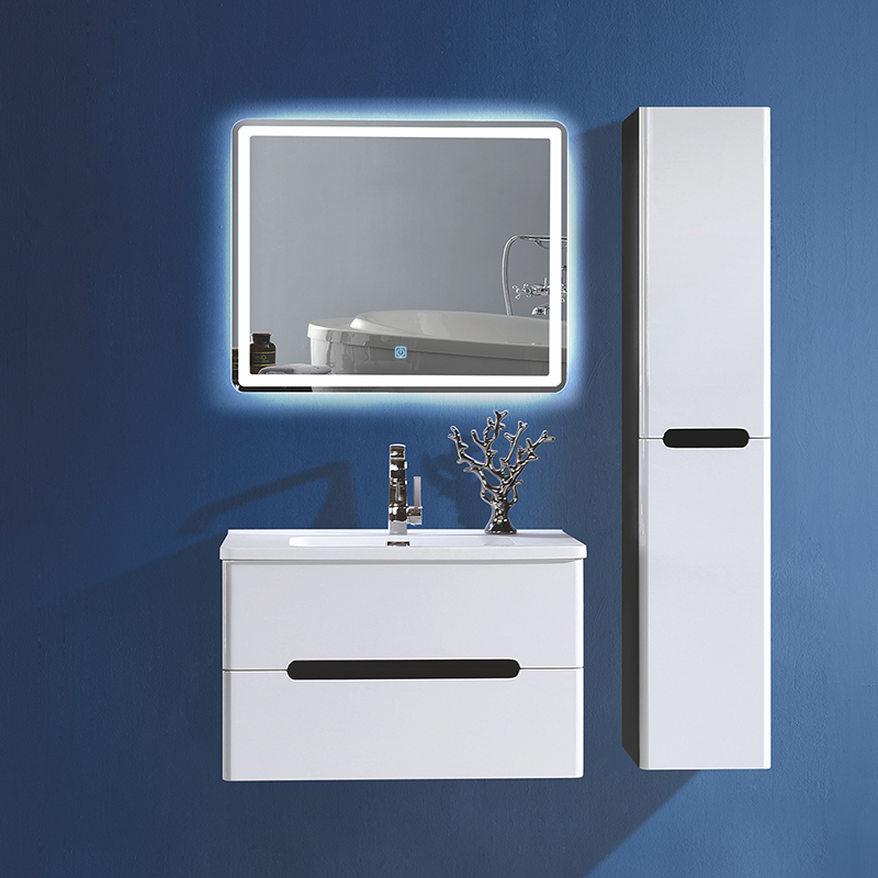 Modern Pvc Bathroom Cabinet With Wood Grain Color Body, Waterproof Featured Image