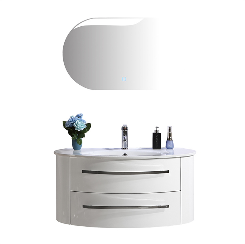 White Curved Modern PVC Bathroom Cabinet Acrylic Basin And Mirror Featured Image
