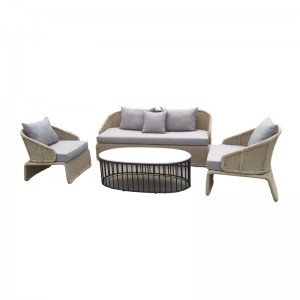 Outdoor Furniture Set Beige Wicker Sectional Sofa for Garden
