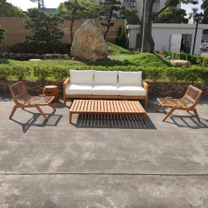 Patio Wood Rattan Conversation Set, Outdoor Wicker Seating Chat Set, Sectional Sofa Set