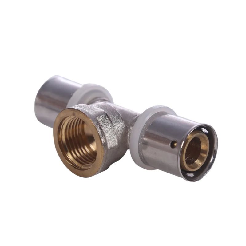 Brass press water heating pipe fittings press female threaded Tee fittings for pex and floor heating pipe