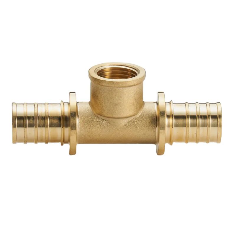 Wholesale CW617N Female Tee crimp fittings Russia style brass pex Sliding sleeve Fitting