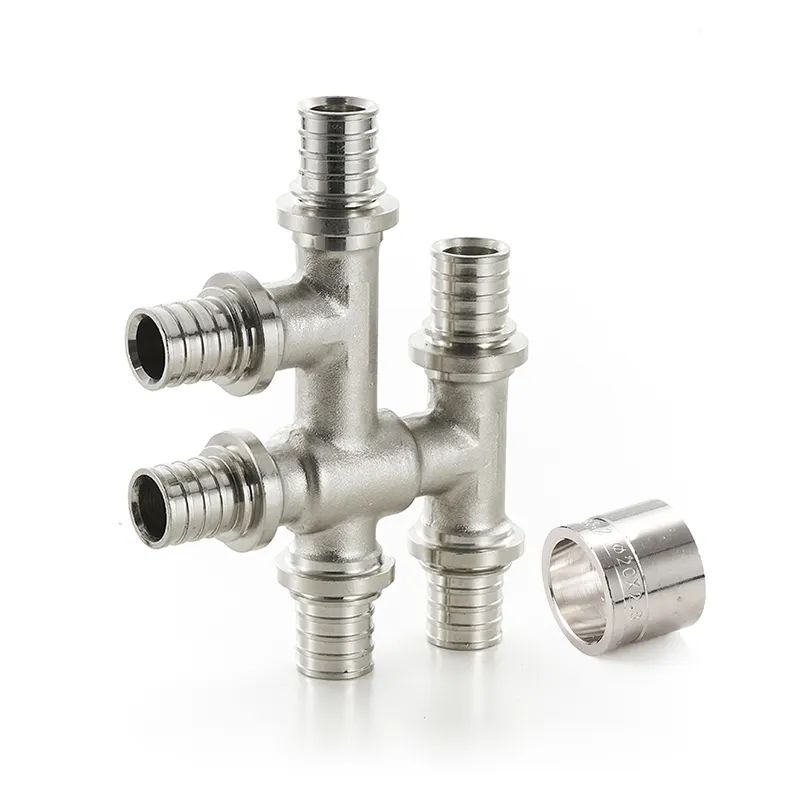 BrassPlumbing Sliding Sleeve Fittings For Pex Pipe Fitting 6 Ways Tee Equal Male Thread Connector Sliding Fittings