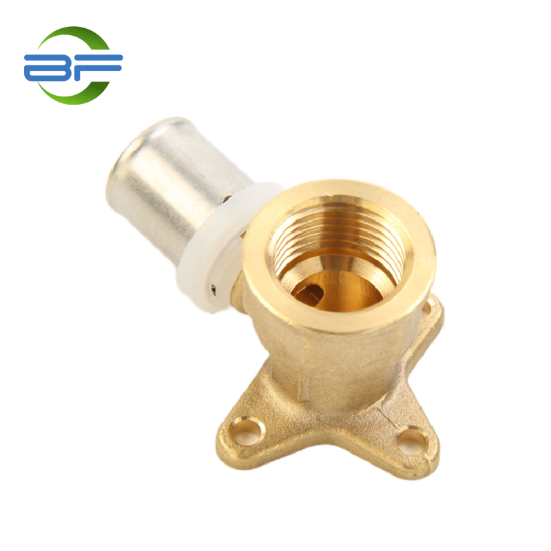 BF330 TH-TYPE BRASS PRESS WALL PLATE FEMALE ELBOW FITTING