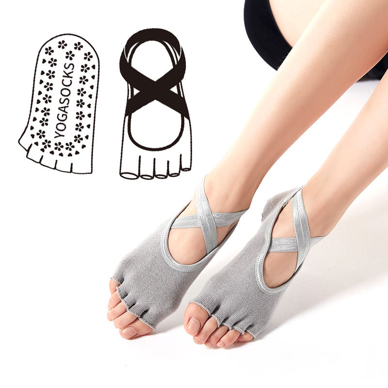 Low price for Half Toe Yoga Socks - Generation processing OEM cotton yoga socks female silicone breathable cross belt open toe backless practice socks – Delvis