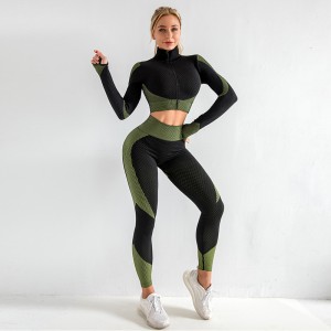 Processing OEM European and American hot style zipper sports tights Seamless long-sleeved quick-drying training, running yoga, navel exposed