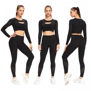 Processed OEM European And American Peach Buttocks Yoga Wear Digging Mesh Suit Women’s Long-Sleeved Seamless High-Waist Tight-Fitting Breathable Sportswear