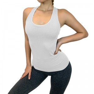 Processing OEM Seamless Knitted Yoga Clothes Slim Solid Color Round Neck Sleeveless I-Shaped Sports Outer Wear Vest With Chest Pad Running Sleeveless T-Shirt
