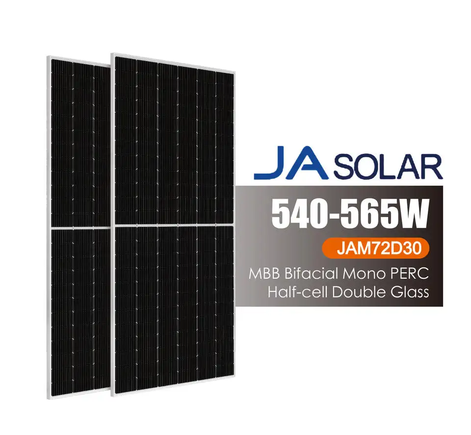 ชั้นที่ 1 ยี่ห้อ JA JAM72S30 525-550/MR 550W 540W 530W แผงโซลาร์เซลล์ 182 มม. แผงเซลล์แสงอาทิตย์ครึ่งเซลล์สีดำบนสีดำสำหรับระบบพลังงานแสงอาทิตย์