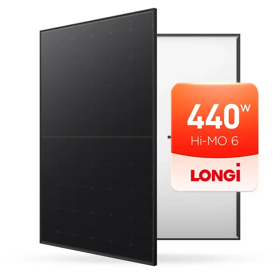 Longi solar Hi-MO 6 ሳይንቲስቶች HPBC ሁሉም ጥቁር 440 ዋ 435 wp pv ሞጁል longi የፀሐይ ፓነል ለቤት ዋጋ