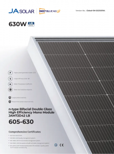 JA solarni bifacijalni 610w 615w polućelijski mono panel 605wp 620w 625w 630w polućelijski solarni panel