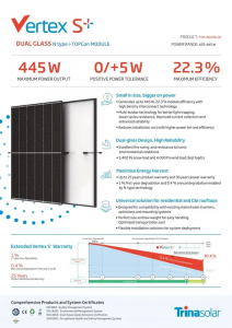 Trina Vertex S TSM-NEG9R.28 445W 144 Ingirabuzimafatizo Bifacial Dual Glass N ubwoko bwa i-TOPCon Solar Modules Photovoltaic Panel