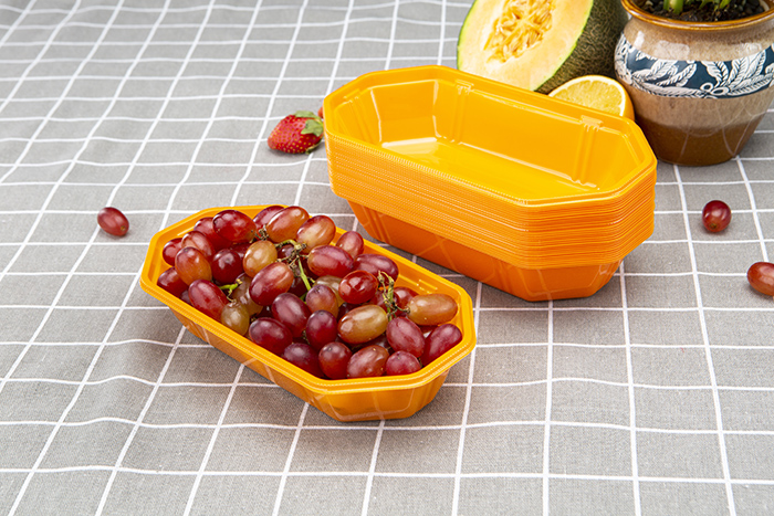 Wholesale Price China Map Trays - GLD-TP21-11（orange）New disposable pet transparent color plastic fruit and vegetable boat type tray mango packing box – Yihao