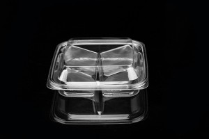 GLD-E03（transparent）400g square 3-compartment fruit cut salad Platter