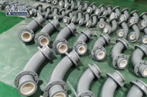 Ceramic sleeve lined pipe fittings applied in mining industry