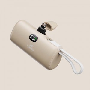 Iphone အတွက် Built-in Cable ပါသော Portable Mini Capsule Charger 5000mAh Power Bank