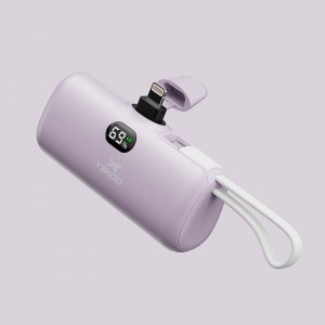 Portable Mini Capsule Charger 5000mAh Power Bank mei ynboude kabel foar Iphone