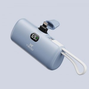 Prenosni mini kapsulni polnilec 5000 mAh Power Bank z vgrajenim kablom za iPhone