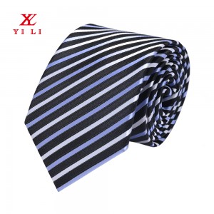 Corbata de poliéster tecido jacquard de raias clásicas para homes