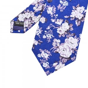 Blue Printed Floral Wedding Tie