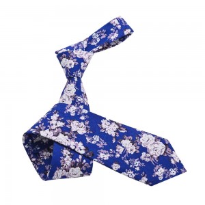 Mavi Baskılı Çiçek Düğün Kravat