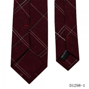Cotton polyester mix brown plaid jacquard tie