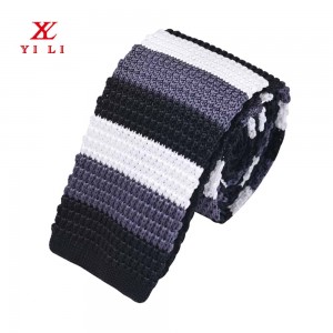 Black white and gray tricolor knitted men tie