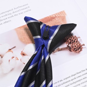 Silk Woven Mens Stripes Clip On Easy to Remove Clip Necktie Ties