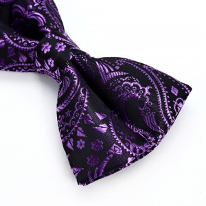 Mga Lalaki nga Silk Vest Tie Set nga Hinabol nga Paisley Floral Jacquard Necktie Bow Tie Classic Waistcoat Kasal