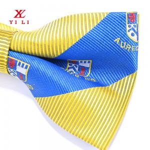 Custom Silk Logo bow tie ສໍາລັບຜູ້ຊາຍໂຮງຮຽນແມ່ຍິງ Logo ທາງສ່ວນຫນ້າຂອງ tied Bowtie